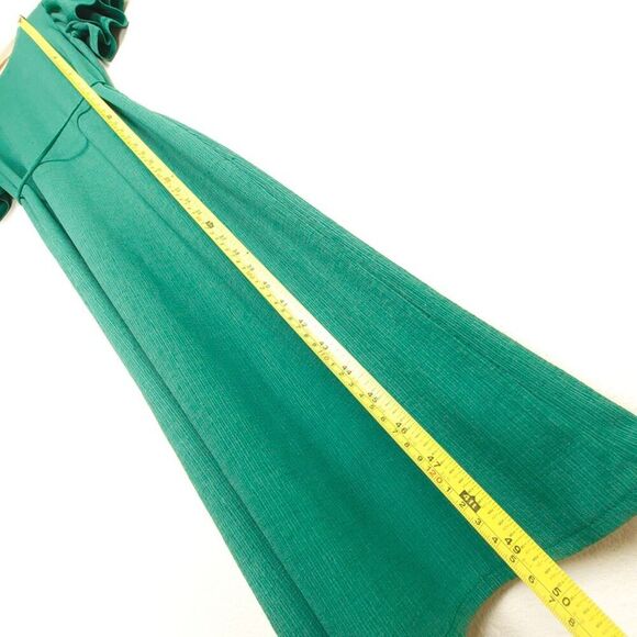 ZARA Flutter Sleeve Belted A Line Midi Dress Womens Medium Kelly Green Textured - Picture 3 of 6